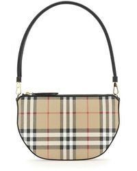 Burberry Olympia Checked Cotton-blend And Leather Shoulder Bag - Natural