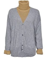 Jejia Layered Turtleneck Knit Cardigan - Grey