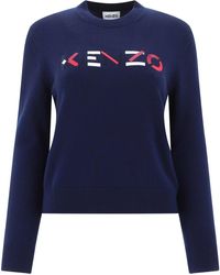 KENZO Logo Embroidered Jumper - Blue