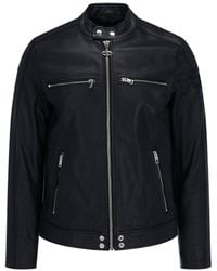 DIESEL Zip Detailed Leather Jacket - Black