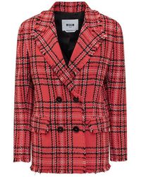 MSGM - Double-breasted Checked Blazer - Lyst