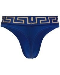 Versace Greca Border Thong Briefs - Blue