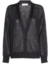 Brunello Cucinelli Black Silk-linen Blend Cardigan