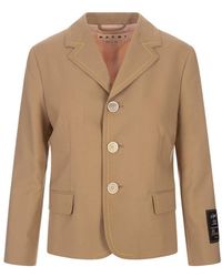Marni - Beige Wool Jacket With Contrast Stitching - Lyst