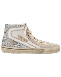 Golden Goose - Slide Sneakers With Upper In Laminated Leather And Silver Glitter - Lyst