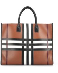 Burberry Exaggerated Check Top Handle Bag - Brown