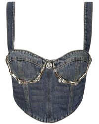 Area - Claw Cup Embellished Cropped Bustier Top - Lyst