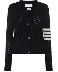 Thom Browne - 4-bar Pointelle-knitted Button-up Cardigan - Lyst
