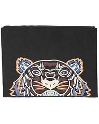 KENZO Tiger Embroidered Zipped Pouch - Black