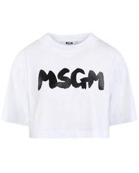MSGM - Logo Printed Cropped T-shirt - Lyst