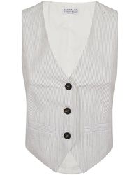 Brunello Cucinelli - Pinstripe-pattern V-neck Waistcoat - Lyst