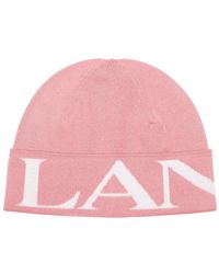 Lanvin Beanie With Logo Hat - Pink