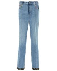 Valentino - Floral Trim Straight Leg Jeans - Lyst