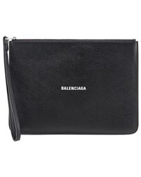 Balenciaga Logo Printed Zipped Pouch - Black