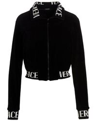 Versace - Crop Velvet Sweatshirt - Lyst