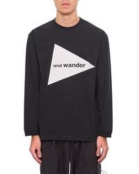 and wander - Logo Printed Crewneck T-Shirt - Lyst
