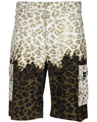 MSGM Two-tone Leopard Print Cargo Shorts - Green