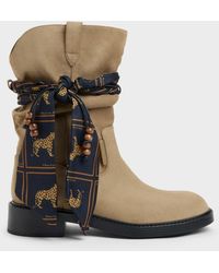 Charles & Keith - Faux Suede Printed-Scarf Calf Boots - Lyst