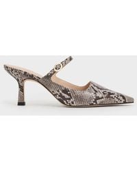 Charles & Keith - Snake-print Buckle-strap Heeled Mules - Lyst