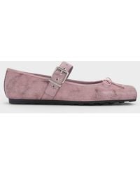 Charles & Keith - Myler Crinkle-Effect Bow Square-Toe Buckled Mary Janes - Lyst