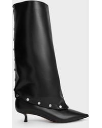 Charles & Keith - Gael Studded Convertible Kitten-heel Knee-high Boots - Lyst