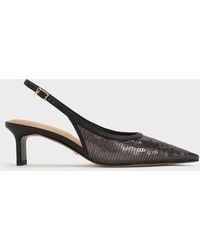 Charles & Keith - Sequin Mesh & Leather Slingback Kitten Heels - Lyst