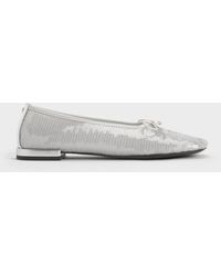 Charles & Keith - Sequin Mesh & Leather Bow Ballet Flats - Lyst