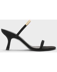 Charles & Keith - Faux Suede Metallic-Accent Double-Strap Heeled Sandals - Lyst
