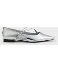 Charles & Keith - Metallic Pointed-toe Bow-strap Flats - Lyst