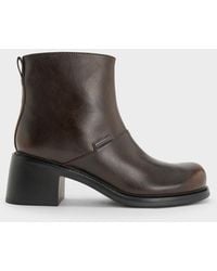 Charles & Keith - Stitch-trim Block-heel Ankle Boots - Lyst