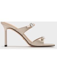 Charles & Keith - Pearlescent Leather Gem-Buckle Double-Strap Heeled Sandals - Lyst