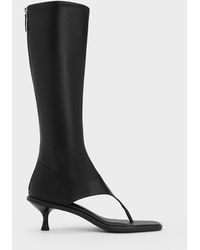 Charles & Keith Kitten Heel Thong Knee-high Boots in White | Lyst