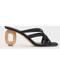 Charles & Keith - Linen Sculptural-heel Strappy Mules - Lyst