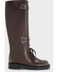 Charles & Keith - Burnished Double-Buckle Combat Knee-High Boots - Lyst