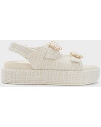 Charles & Keith - Tweed Pearl-buckle Double Strap Sandals - Lyst