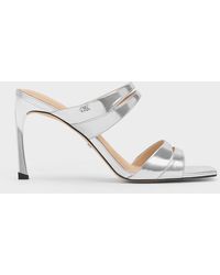 Charles & Keith - Metallic Leather Double-strap Heeled Mules - Lyst