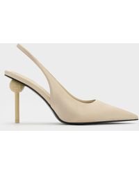 Charles & Keith - Satin Crystal-Embellished Ball-Heel Pointed-Toe Slingback Pumps - Lyst
