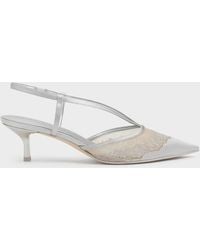 Charles & Keith - Satin Embroidered-Mesh Slingback Kitten Heels - Lyst