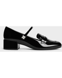 Charles & Keith - Patent Pearl-Embellished Flower-Buckle Mary Jane Loafers - Lyst