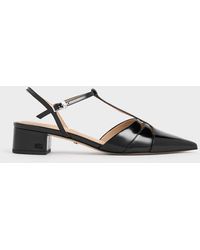 Charles & Keith - Leather T-bar Block-heel Pumps - Lyst