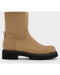 Charles & Keith - Devan Faux Suede Side-Zip Ridged-Sole Calf Boots - Lyst