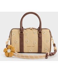 Charles & Keith - Philomena Raffia Flower Bowling Bag - Lyst