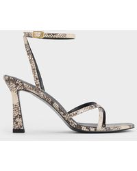 Charles & Keith - Snake-print Crossover-strap Heeled Sandals - Lyst