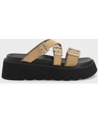 Charles & Keith - Laine Faux Suede Buckled Flatform Sandals - Lyst