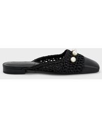 Charles & Keith - Raffia & Leather Bead-embellished Mules - Lyst