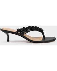 Charles & Keith - Leather Beaded Thong Kitten Heels - Lyst