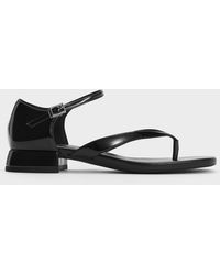 Charles & Keith - Patent Block-Heel Ankle-Strap Thong Sandals - Lyst