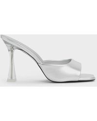Charles & Keith - Clear Flared Heel Metallic Mules - Lyst
