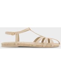Charles & Keith - Strappy Raffia T-Bar Ankle-Strap Sandals - Lyst