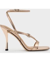 Charles & Keith - Metallic Leather Crystal-Buckle Ankle-Strap Heels - Lyst